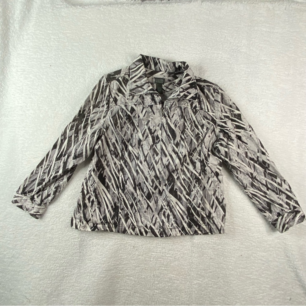 Additions By Chicos Jacket Women 3 US XL Black Gray Abstract Denim Boho Y2K Goth